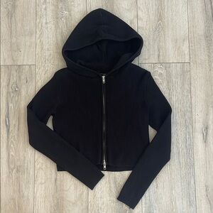 Black Ribbed Zip-Up Hoodie